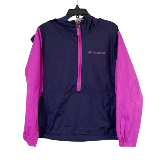 Columbia Girls Purple Pullover Hooded Lightweight Windbreaker 1/2 Zip Size XS 6‎ - Picture 1 of 5
